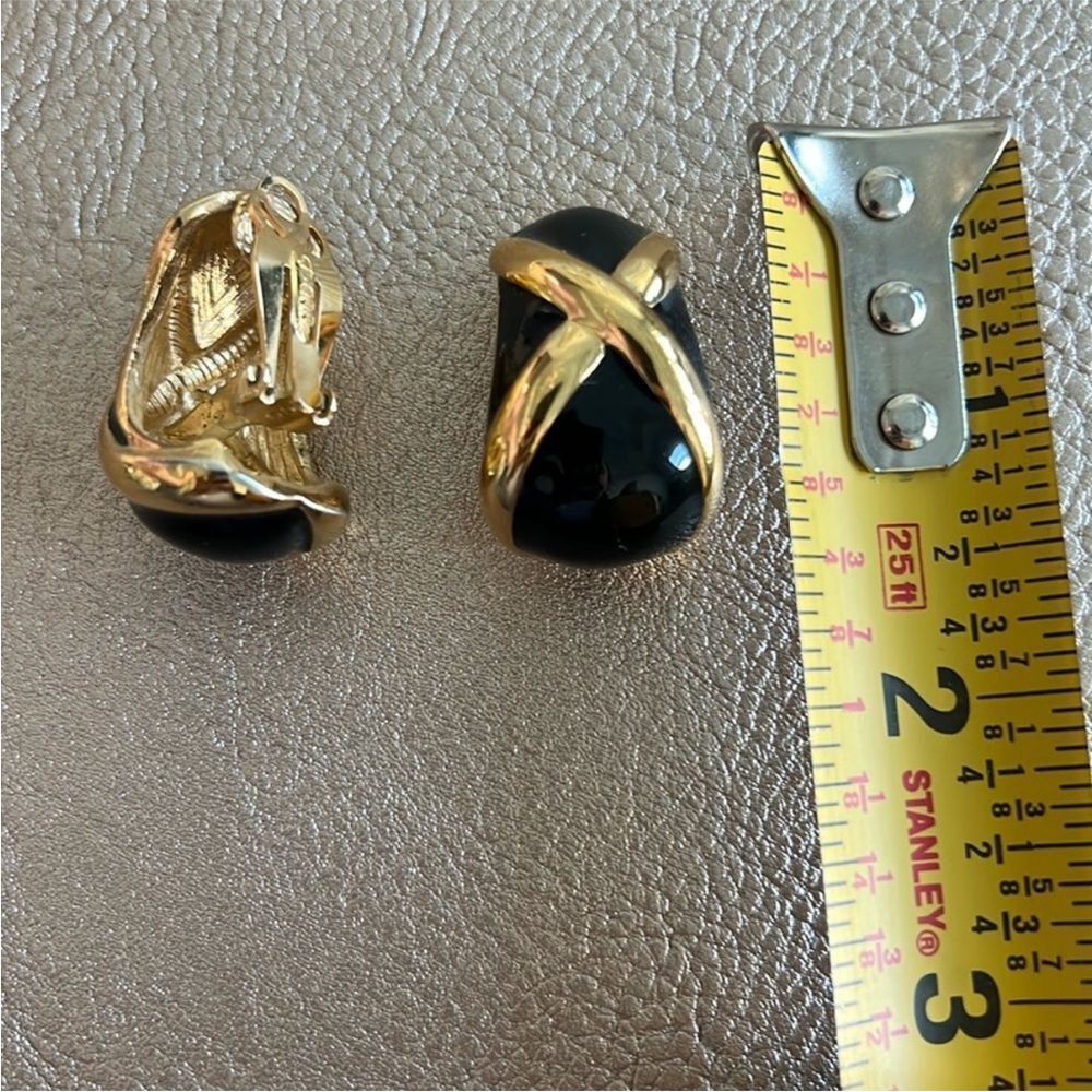 St. John Gold and Black Clip-On Earrings - Picture 4 of 4